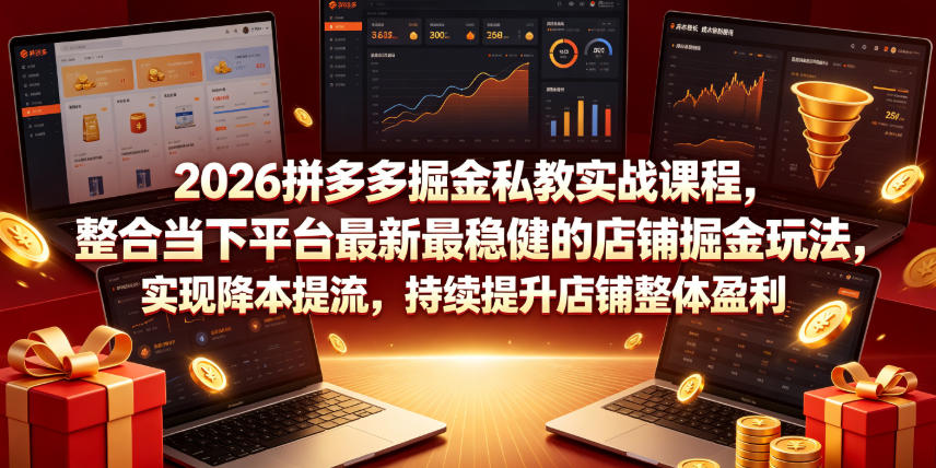 2026拼多多掘金私教实战课程，整合当下平台最新最稳健的店铺掘金玩法，实现降本提流，持续提升店铺整体盈利-知创网