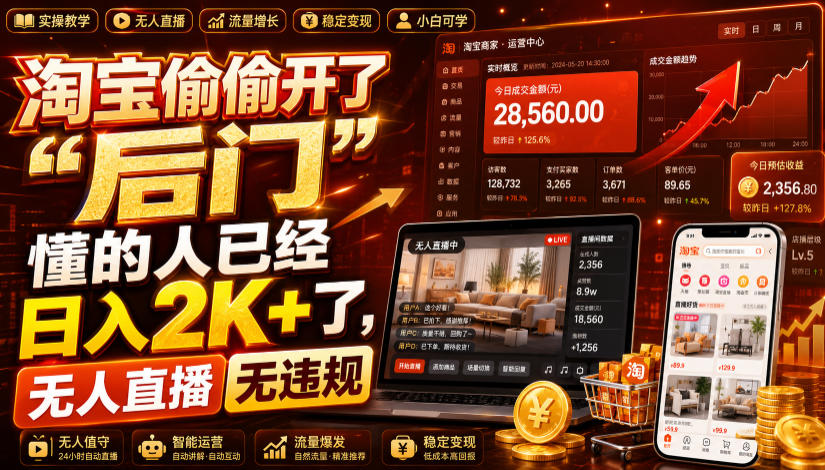 淘宝偷偷开了“后门”，懂的人已经日入2K+了，无人直播无违规，一台电脑=一家24小时营业的线上门店【揭秘】-知创网