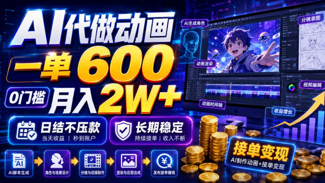 AI代做动画，一单600，0门槛月入2W+，日结不压款，长期稳定【揭秘】-知创网