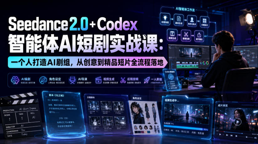 Seedance2.0+Codex智能体AI短剧实战课:一个人打造AI剧组,从创意到精品短片全流程-知创网