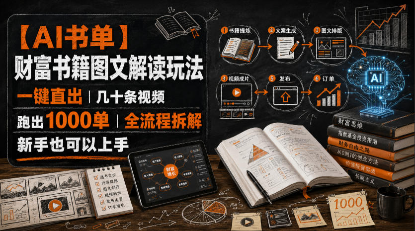 【AI书单】财富书籍图文解读玩法,一键直出,几十条视频,跑出1000单,全流程拆解,新手也可以上手-知创网