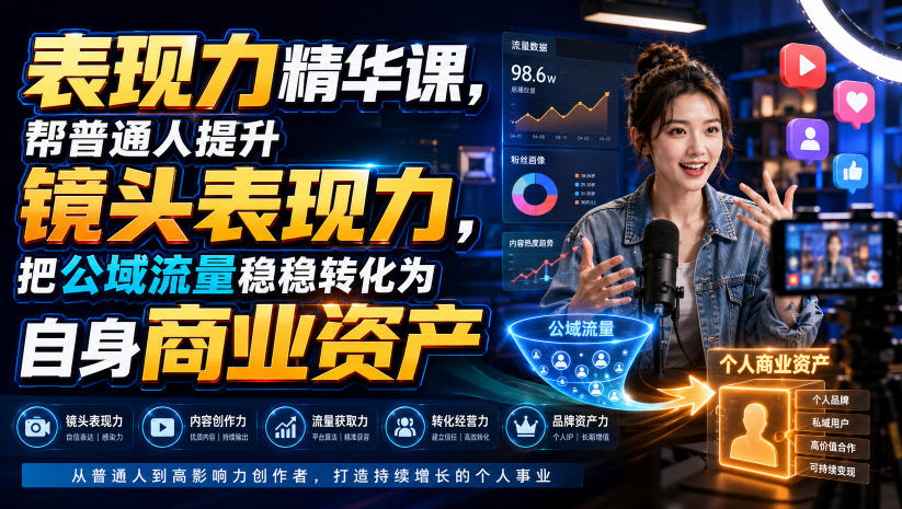 表现力精华课,帮普通人提升镜头表现力,把公域流量稳稳转化为自身商业资产-知创网