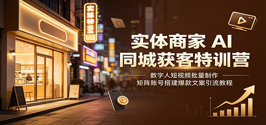 实体商家AI同城获客特训营:数字人短视频批量制作,矩阵账号搭建爆款文案引流教程-知创网