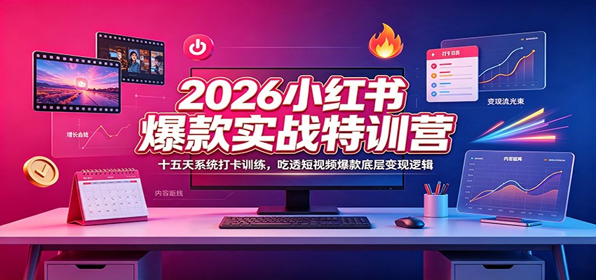 2026小红书爆款实战特训营：十五天系统打卡训练，吃透短视频爆款底层变现逻辑-知创网