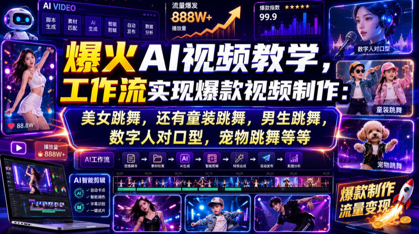 爆火AI视频教学,工作流实现爆款视频制作:美女跳舞,还有童装跳舞,男生跳舞,数字人对口型,宠物跳舞等等-知创网