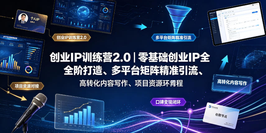 创业IP训练营2.0｜零基础创业IP全阶打造、多平台矩阵精准引流、高转化内容写作、项目资源对接与口碑变现闭环课程-知创网