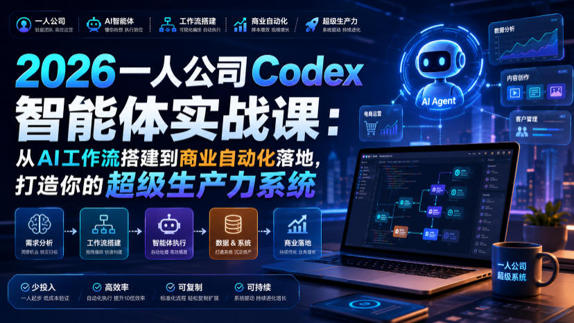 2026一人公司Codex智能体实战课：从AI工作流搭建到商业自动化落地，打造你的超级生产力系统-知创网