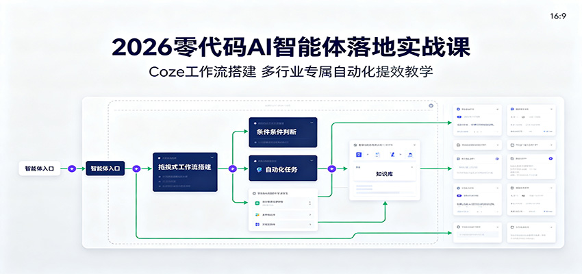 2026零代码AI智能体落地实战课:Coze工作流搭建,多行业专属自动化提效教学-知创网