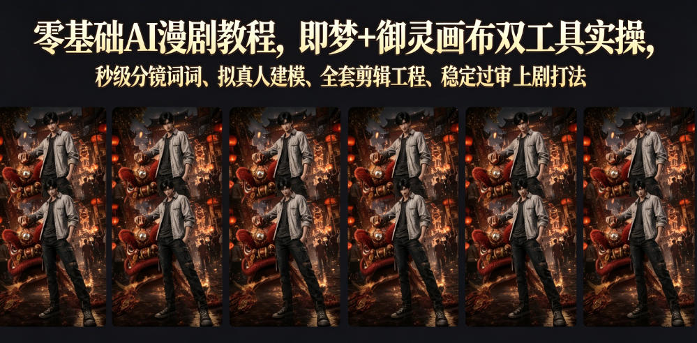 零基础AI漫剧教程，即梦+御灵画布双工具实操，秒级分镜提示词、拟真人建模、全套剪辑工程、稳定过审上剧打法-知创网