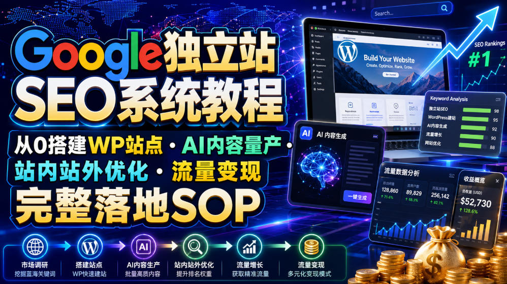 Google独立站SEO系统教程，从0搭建WP站点・AI内容量产・站内站外优化・流量变现完整落地SOP（2026年7月）-知创网
