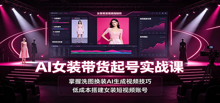 AI女装带货起号实战课:掌握洗图换装AI生成视频技巧,低成本搭建女装短视频账号-知创网