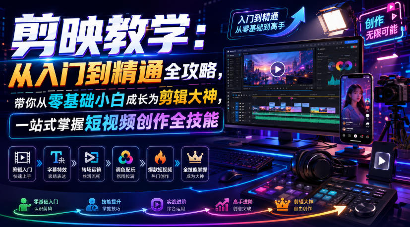 剪映教学:从入门到精通全攻略,带你从零基础小白成长为剪辑大神,一站式掌握短视频创作全技能-知创网