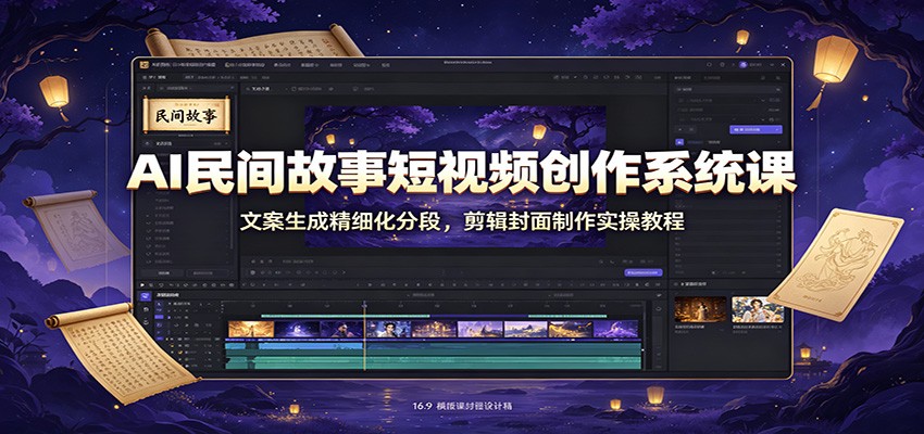 AI民间故事短视频创作系统课:文案生成精细化分段,剪辑封面制作实操教程-知创网