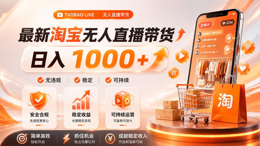 拒绝死工资！淘宝无人直播，让你睡觉都在进账，单设备日入1k+普通人的变现蓝海【揭秘】-知创网