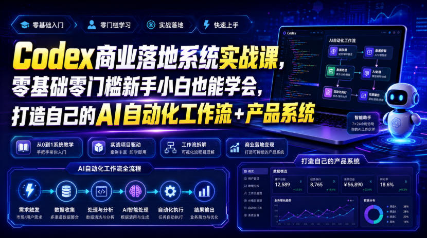 Codex商业落地系统实战课,零基础零门槛新手小白也能学会,打造自己的AI自动化工作流+产品系统-知创网