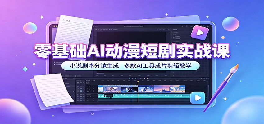 零基础AI动漫短剧实战课：小说剧本分镜生成，多款AI工具成片剪辑教学-知创网