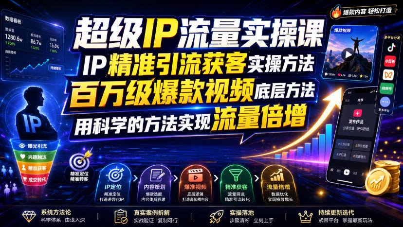 超级IP流量实操课,IP精准引流获客实操方法,百万级爆款视频底层方法,用科学的方法实现流量倍增-知创网