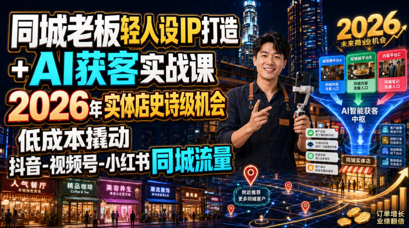 同城老板轻人设IP打造+AI获客实战课，2026年实体店史诗级机会，低成本撬动抖音-视频号-小红书同城流量-知创网