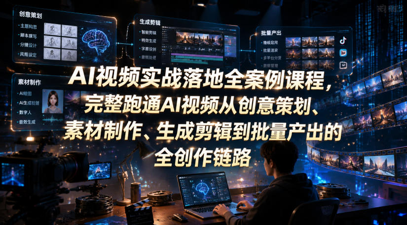AI视频实战落地全案例课程,完整跑通AI视频从创意策划、素材制作、生成剪辑到批量产出的全创作链路-知创网