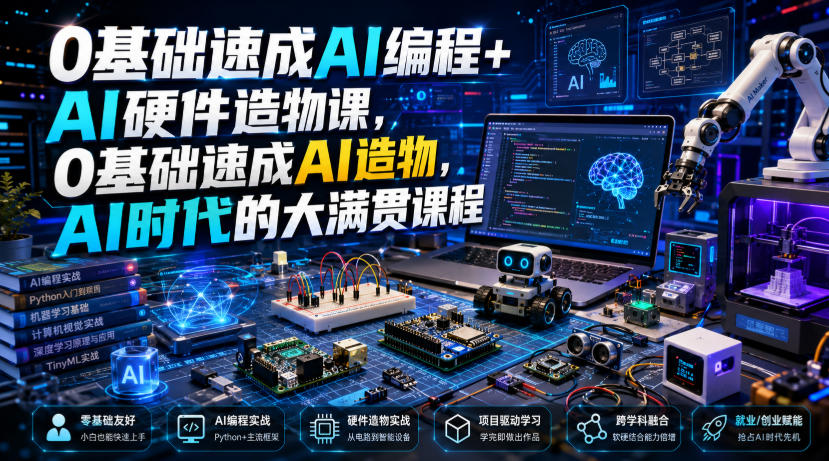 0基础速成AI编程+AI硬件造物课，0基础速成AI造物，AI时代的大满贯课程-知创网