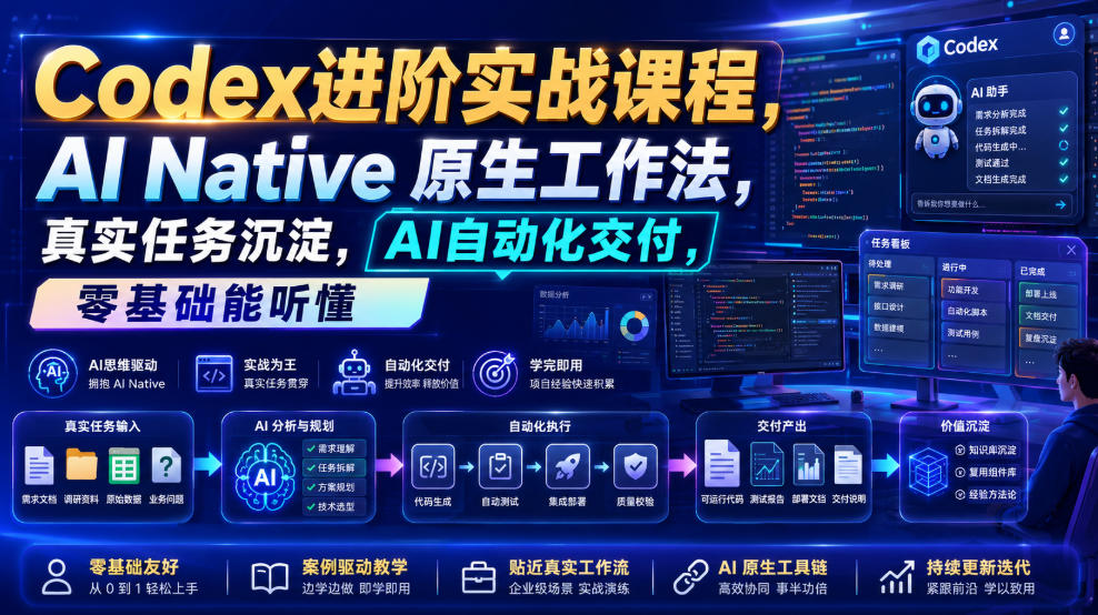 Codex进阶实战课｜AI Native原生工作法，22节真实任务落地，从配置到AI自动化交付全链路教程-知创网