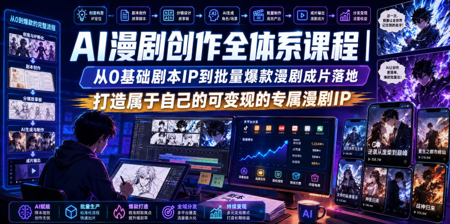 AI漫剧创作全体系课程｜从0基础剧本IP到批量爆款漫剧成片落地，打造属于自己的可变现的专属漫剧IP-知创网