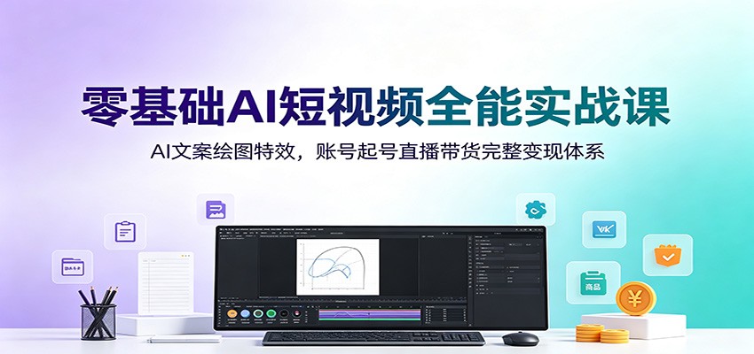 零基础AI短视频全能实战课：AI文案绘图特效，账号起号直播带货完整变现体系-知创网
