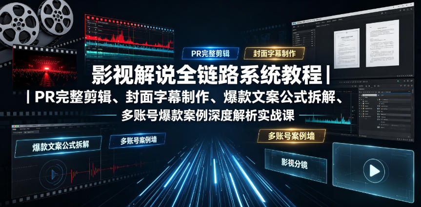影视解说全链路系统教程｜PR完整剪辑、封面字幕制作、爆款文案公式拆解、多账号爆款案例深度解析实战课-知创网