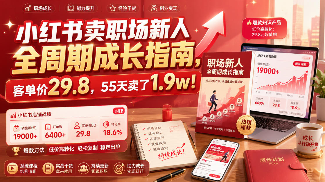 小红书卖职场新人全周期成长指南，客单价29.8，55天卖了1.9w！-知创网
