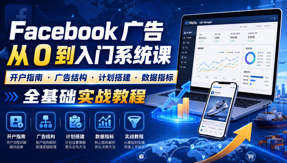 Facebook广告新手从0到入门系统课|开户指南・广告结构・计划搭建・数据指标全基础实战教程-知创网