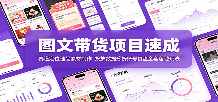 图文带货项目速成:赛道定位选品素材制作,投放数据分析账号复盘全套落地玩法-知创网