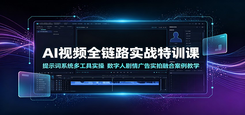 AI视频全链路实战特训课:提示词系统多工具实操,数字人剧情广告实拍融合案例教学-知创网