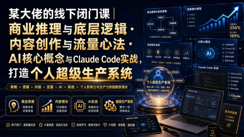 某大佬的线下闭门课|商业推理与底层逻辑・内容创作与流量心法・AI核心概念与Claude Code实战,打造个人超级生产系统【录音+图片】-知创网