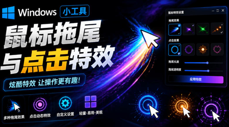 Windows特效小工具！一键给你的鼠标添加拖尾与点击动态特效，吾爱出品，免费使用Mouse Trail-知创网