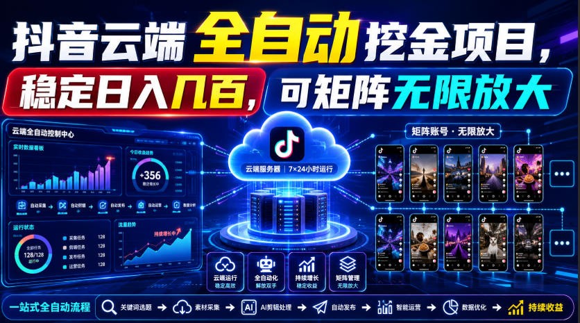 Dy云端全自动挖金项目,稳定日入几百,可矩阵无限放大!-知创网