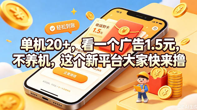 单机20+,看一个广告1.5米,不养机,这个新平台大家快来撸【揭秘】-知创网
