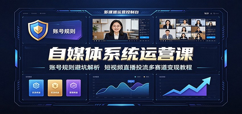 自媒体系统运营课：账号规则避坑解析，短视频直播投流多赛道变现教程-知创网