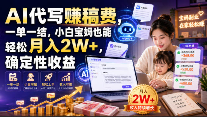 AI代写賺稿费，一单一结，小白宝妈也能轻松月入2W+，确定性收益【揭秘】-知创网