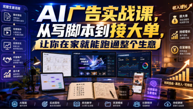 AI广告实战课，从写脚本到接大单，让你在家就能跑通整个生意【原创双语字幕】-知创网