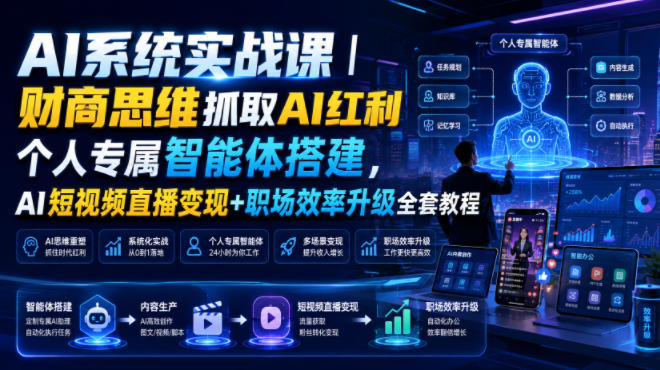 AI系统实战课｜财商思维抓取AI红利｜个人专属智能体搭建，AI短视频直播变现+职场效率升级全套教程-知创网