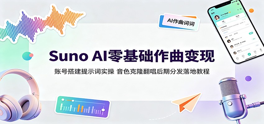 Suno AI零基础作曲变现：账号搭建提示词实操，音色克隆翻唱后期分发落地教程-知创网