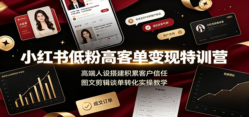 小红书低粉高客单变现特训营:高端人设搭建积累客户信任,图文剪辑谈单转化实操教学-知创网