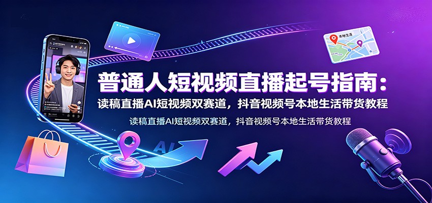 普通人短视频直播起号指南：读稿直播AI短视频双赛道，抖音视频号本地生活带货教程-知创网