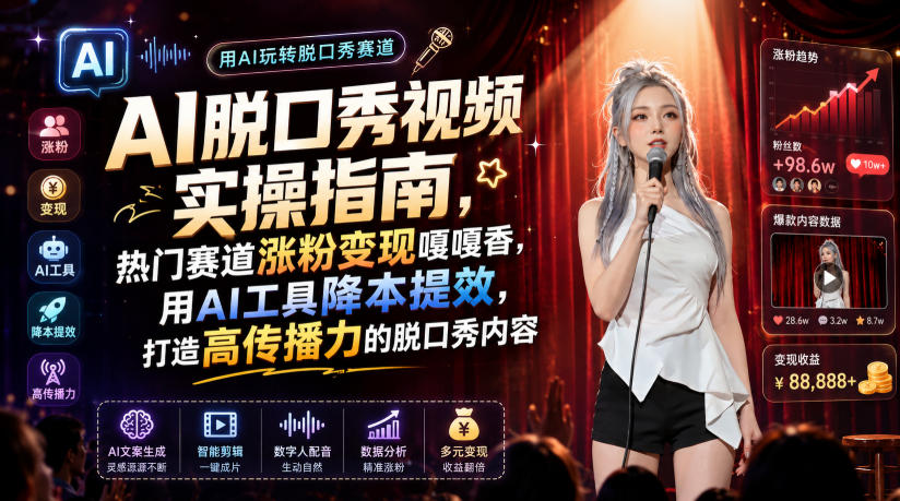 AI脱口秀视频实操指南，热门赛道涨粉变现嘎嘎香，用AI工具降本提效，打造高传播力的脱口秀内容-知创网