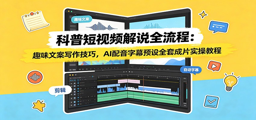 科普短视频解说全流程:趣味文案写作技巧,AI配音字幕预设全套成片实操教程-知创网