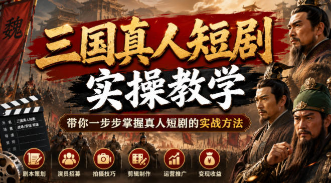 三国真人短剧实操教学,带你一步步掌握真人短剧的实战方法-知创网