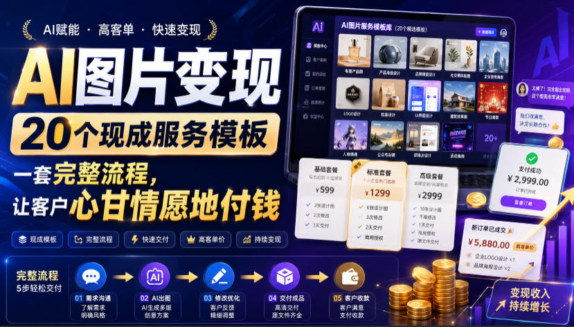 AI图片变现,20个现成服务模板,一套完整流程,让客户心甘情愿地付钱【原创双语字幕】-知创网