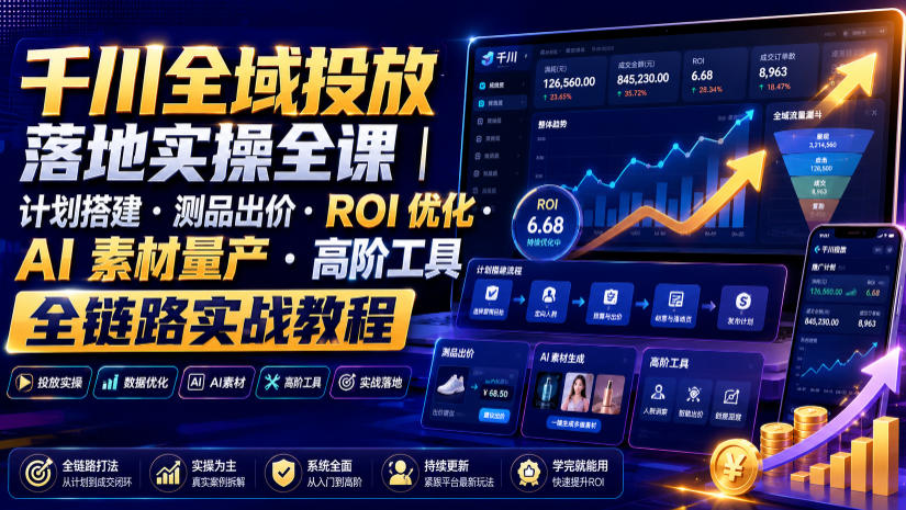 千川全域投放落地实操全课|计划搭建・测品出价・ROI优化・AI素材量产・高阶工具全链路实战教程-知创网