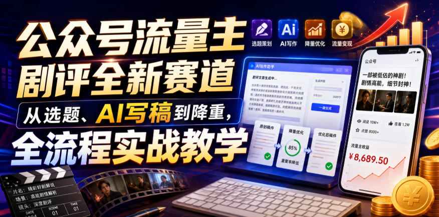 公众号流量主剧评全新赛道，从选题、AI写稿到降重，全流程实战教学-知创网