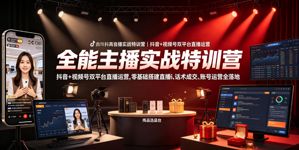 全能主播实战特训营｜抖音+视频号双平台直播运营，零基础搭建直播间、精准选品、话术成交、账号运营全落地-知创网